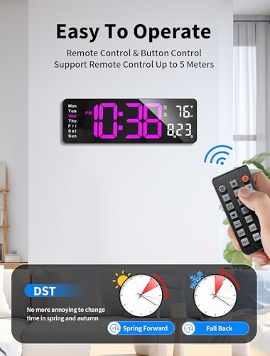 MASHI 16" Easy-Read Large Digital Wall Clock, 9-Color Night Light - Image 5