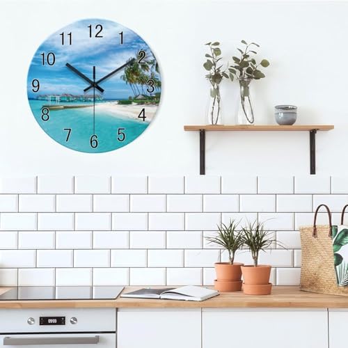 XFM Blue Beach Wall Clock 16 Inch Silent Coastal Nautical - Image 4