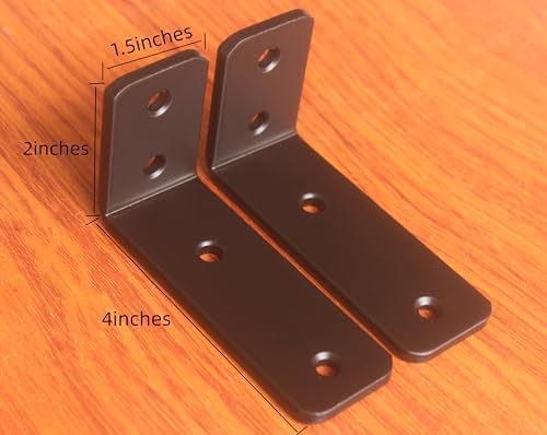 2 Pack - L 4" x H 2" x W1.5, 5mm Thick Black L Shelf Bracket, Iron Shelf - Image 2