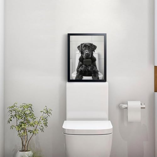 Black and White Bathroom Wall Art, Funny Labrador Dog Canvas Prints Poster - Image 5