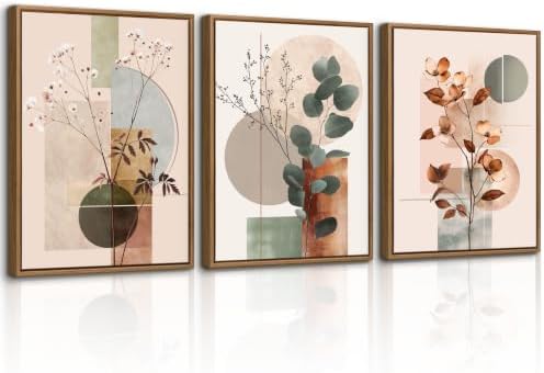 WENGTIAO Boho Neutral Abstract Botanical Framed Canvas Wall Art 16"x24"x3 by WENGTIAO