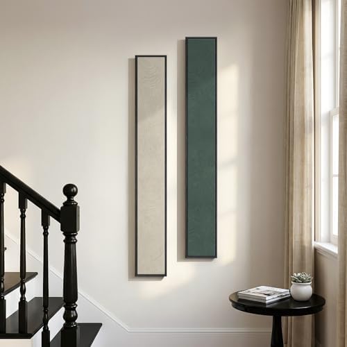 Framed Beige Green Abstract Vertical Wall Art Decor - Image 2