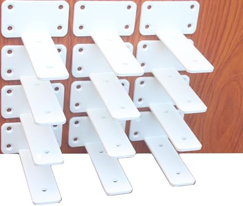 12 Pack - 6 inch White Hidden L Shelf Bracket Iron Floating Shelf Brackets by MHMYDZ