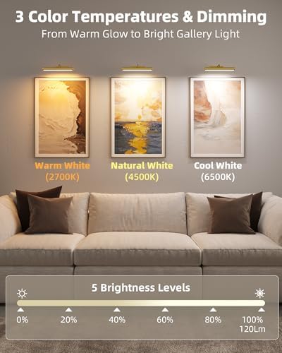 EZVALO 13inch Picture Lights for Wall, 4000mAh Rechargeable Art Lights - Image 2