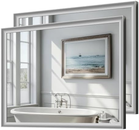 USHOWER 2 Pack 30x40 Inch Brushed Nickel Bathroom Mirrors by USHOWER