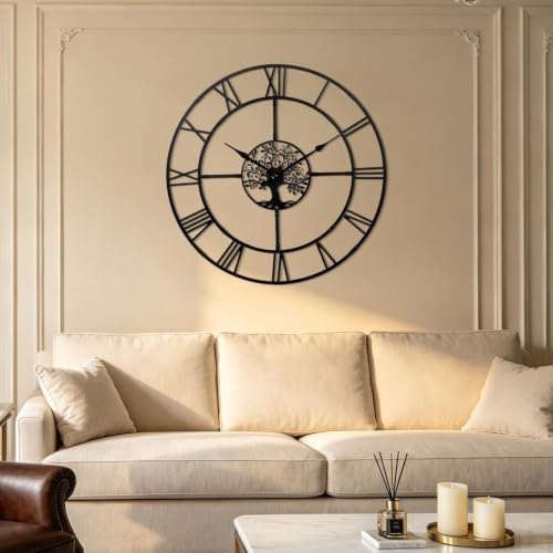 60in Large Silent Wall Clock, Easy Assembly Roman Numeral Black - Image 3