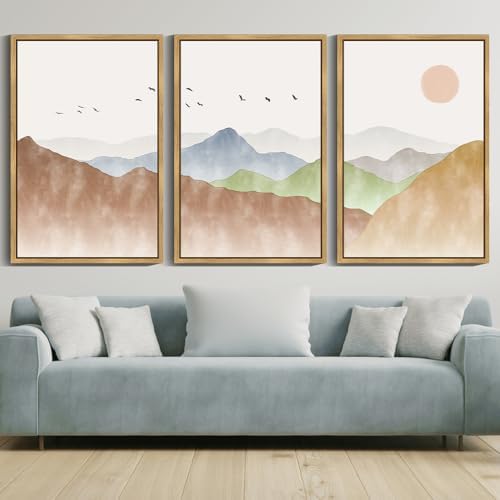 KUVIOKE Landscape Mountain Range Wall Art 24x 36in Large Set Watercolor Ink by KUVIOKE