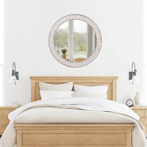 24" Round Mirror Farmhouse Wooden Frame Circle Mirrors, Rustic Decorative - Image 5