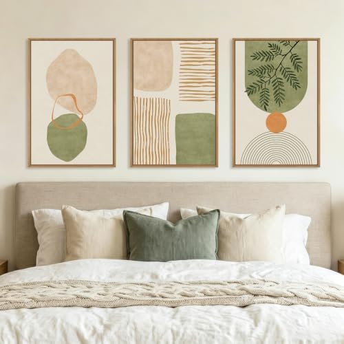 Boho Sage Green Geometric Framed Canvas Wall Art Set-16"x24"x3 - Image 4