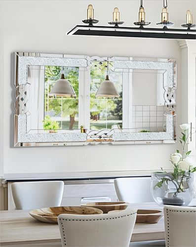 Crushed Diamond Mirror Silver: Rectangular Wall Decor 47.2"x23.6" by Artloge