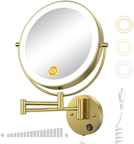 Gospire 9” Wall Mounted Lighted 1X/10X Magnifying Mirror by Gospire