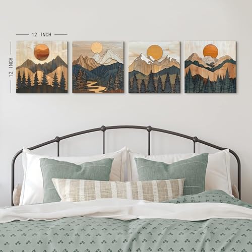 Boho Mountain Wall Art Mid Century Modern Decor Sunset Forest Landscape Canvas - Image 4