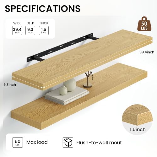 Heimlove Floating Shelves 39.4" W x 9.3" D Oak Set of 2 - Image 3