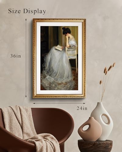 VIYYIEA Large Gold Framed Woman Reading Living Room Wall Art, 24x36 Inch - Image 3