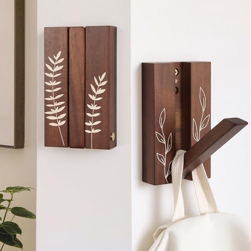 Rustic Folding Wall Hooks: Decorative Wood Hook 2Pack by KYIAANY