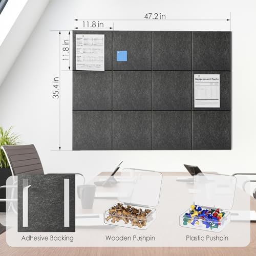 MaxGear Felt Bulletin Board 48" x 36", Dark Gray Felt Wall Tiles Wall Decor - Image 5