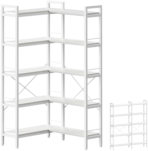 Huuger 5 Tier Bookshelf, L Shaped Corner Bookshelf by Huuger