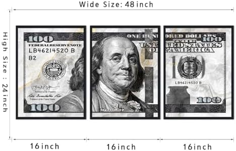 Black and White Canvas Wall Art Benjamin Franklin 100 Dollar Money Painting 3 - Image 6