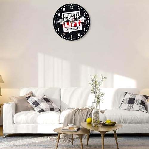SPUNKER Wall Clock, Weights Don't Lift Themselves 10 Inch Wall Clock, Gym Quote - Image 6