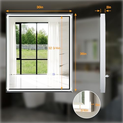 30x36 LED Bathroom Mirror with Lights, Beveled Framed Smart Bathroom Vanity - Image 6