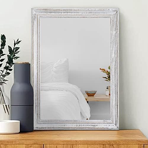 Wall Mirror with Rustic Wood Frame Rectangle Hanging Mirrors by Unknown