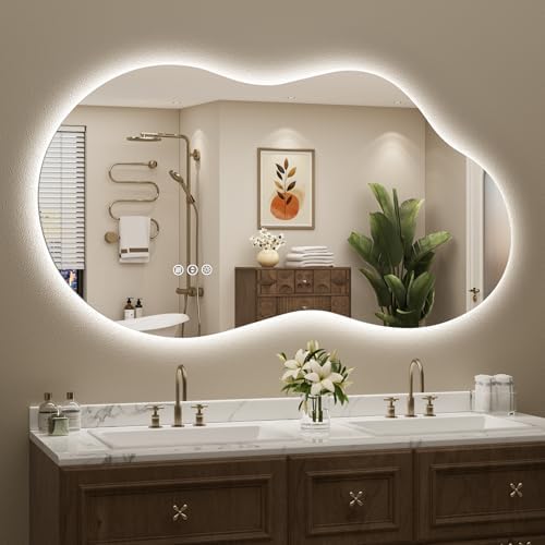 48x26 Asymmetrical LED Mirror for Bathroom Lighted Vanity Mirror by Awandee