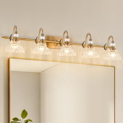 Vintage Bathroom Vanity Light, 5-Light Matte Antique Brass Finish Wall Sconce by Unknown