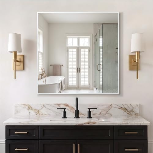 Delma Bathroom Vanity Mirror, 30x30 Silver Metal Framed Mirror - Image 7