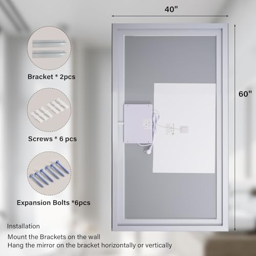 XRAMFY 40"X60"LED Bathroom Mirror, Backlit + Front Lit Wall Mirror - Image 3
