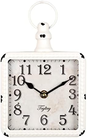 Retro Rectangle Metal Silent Small Wall Clock White Rectangle by TRYLTRY
