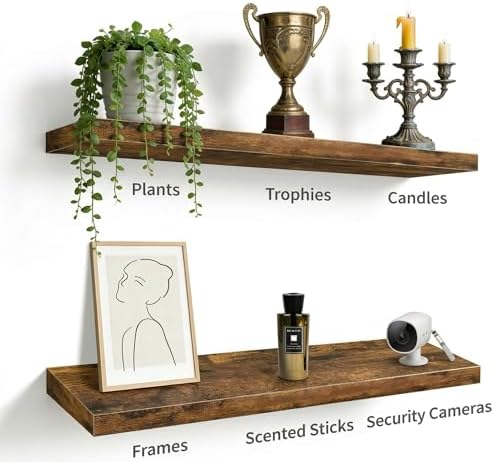 Vervida® Rustic Brown Floating Wall Shelves 47.2in Set of 3 Storage Hidden - Image 5