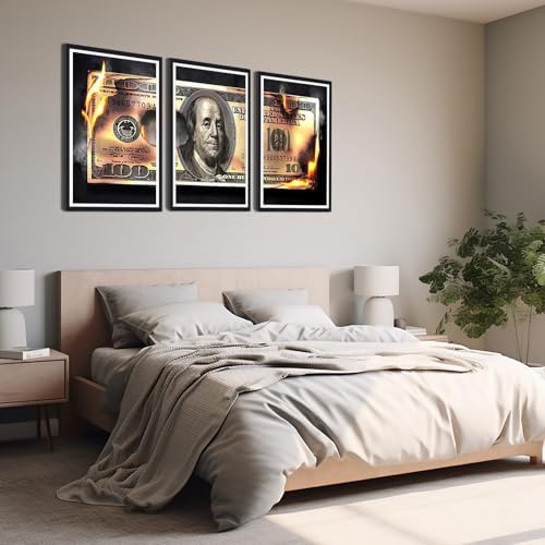 Modern Money Benjamin Franklin Canvas Wall Art Black Framed Painting 3 Panels - Image 4