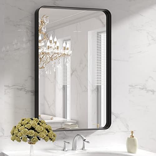 LOAAO 24X36 Inch Black Bathroom Mirror Metal Framed by LOAAO