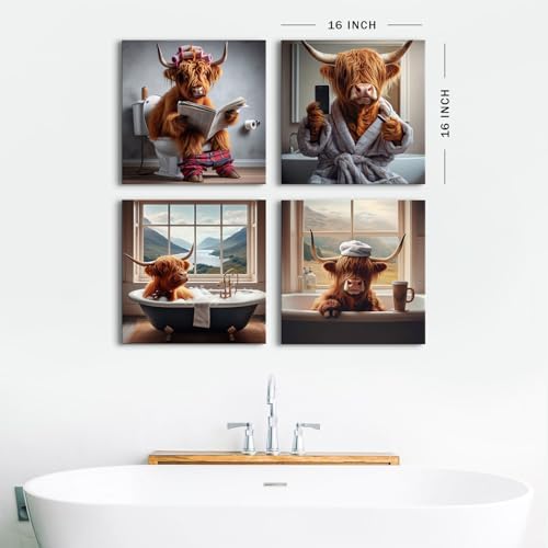 Rustic Highland Cow Wall Art Funny Farmhouse Animal Posters Western Cow - Image 4