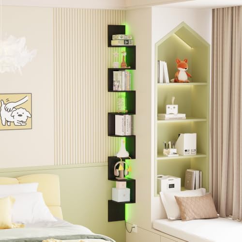 Qupui 8 Tier Corner Shelf with LED Light, 75 Inch Floating - Image 5