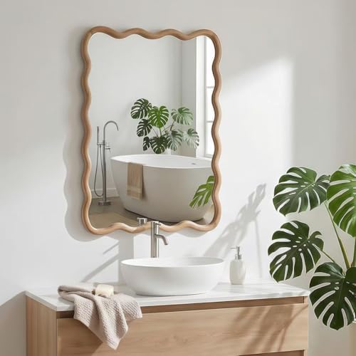 GDFStudio 20"x30" Wavy Rectangle Solid Wood Frame Mirror, Bohemian Decorative by GDFStudio