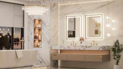 Keonjinn 28x36 Inch Gold LED Bathroom Mirror - Image 2