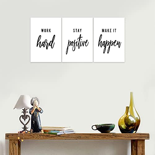 3 Piece Inspirational Wall Art, Quote "Work Stay Make It" Canvas Print - Image 3
