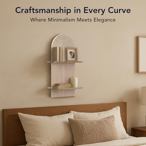 American Art Decor Carved Lunar Ledges 2-Tier Modern Display Arched Wall Shelf - Image 4