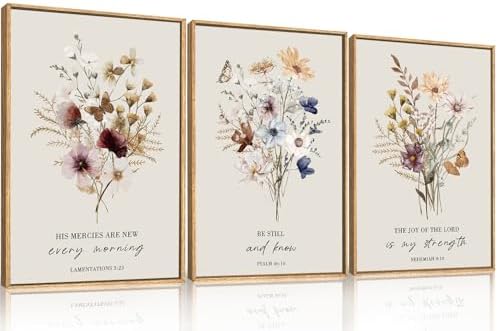 Large Boho Christian Floral Scripture Wall Art Set -24"x36"x3 - Image 5