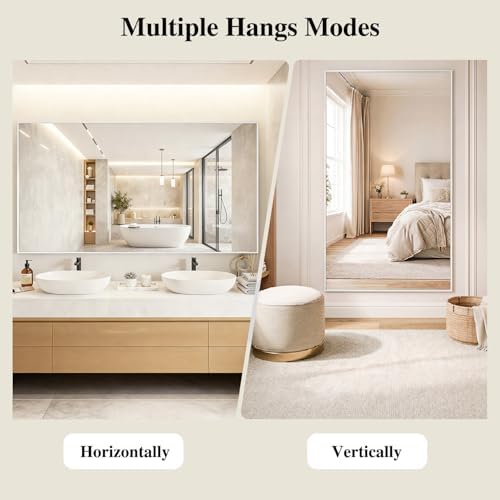 Koonmi White Rectangle Wall Mirror, 30x36 Inch Bathroom Mirror, Aluminum Frame - Image 6