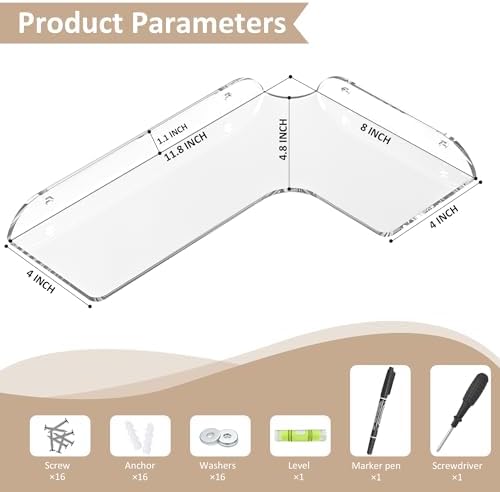 Sezanrpt 8x11.8 Inch Clear Corner Shelf Wall Mount Set of 4, Acrylic Corner - Image 3