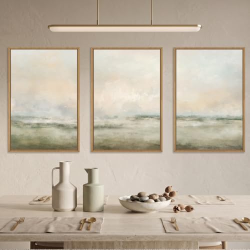 Aryroi Abstract Beige Green Landscape Framed Canvas Wall Art Set- 16"x24"x3 - Image 4
