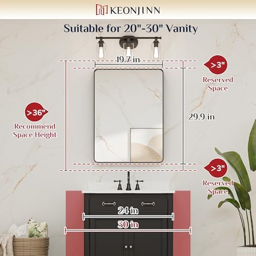 Keonjinn 20 x 30 Inch Black Bathroom Mirror, Tempered Glass Vanity Mirror - Image 5