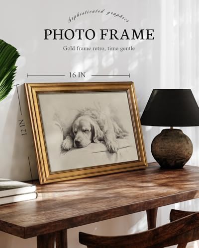 VIYYIEA Vintage Gold Framed Wall Art, Sleeping Dog, 12x16 Inch - Image 2