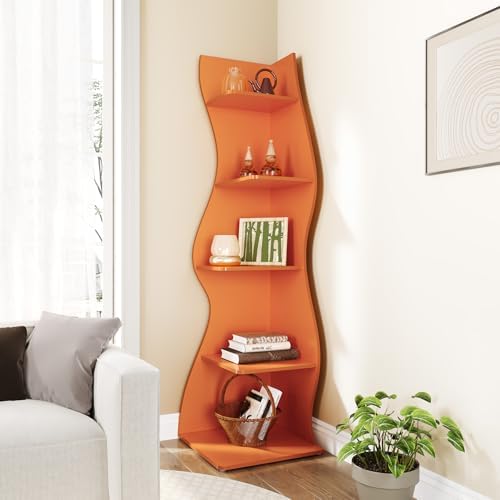 LITTLE TREE Small Corner Shelf, Modern 5-Tier Wall Corner Bookshelf, Stylish - Image 4