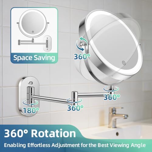 FUNTOUCH 5000mAh Rechargeable Wall Mounted Lighted Makeup Mirror 1X30X - Image 5