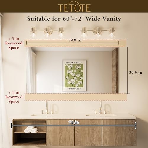 TETOTE 60" x 30" Frameless Vanity Mirrors, Rectangle Bathroom Mirror - Image 2