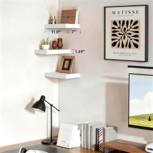 White Floating Shelves for Wall, 12 Inch Wooden Shelves Set of 3 - Image 2