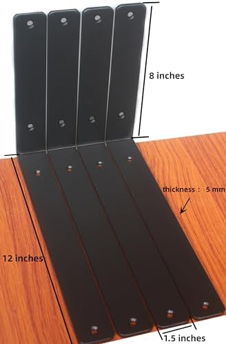 2 Pack - L 12" x H 8" x W1.5, 5mm Thick Black L Shelf Bracket, Iron Shelf - Image 2